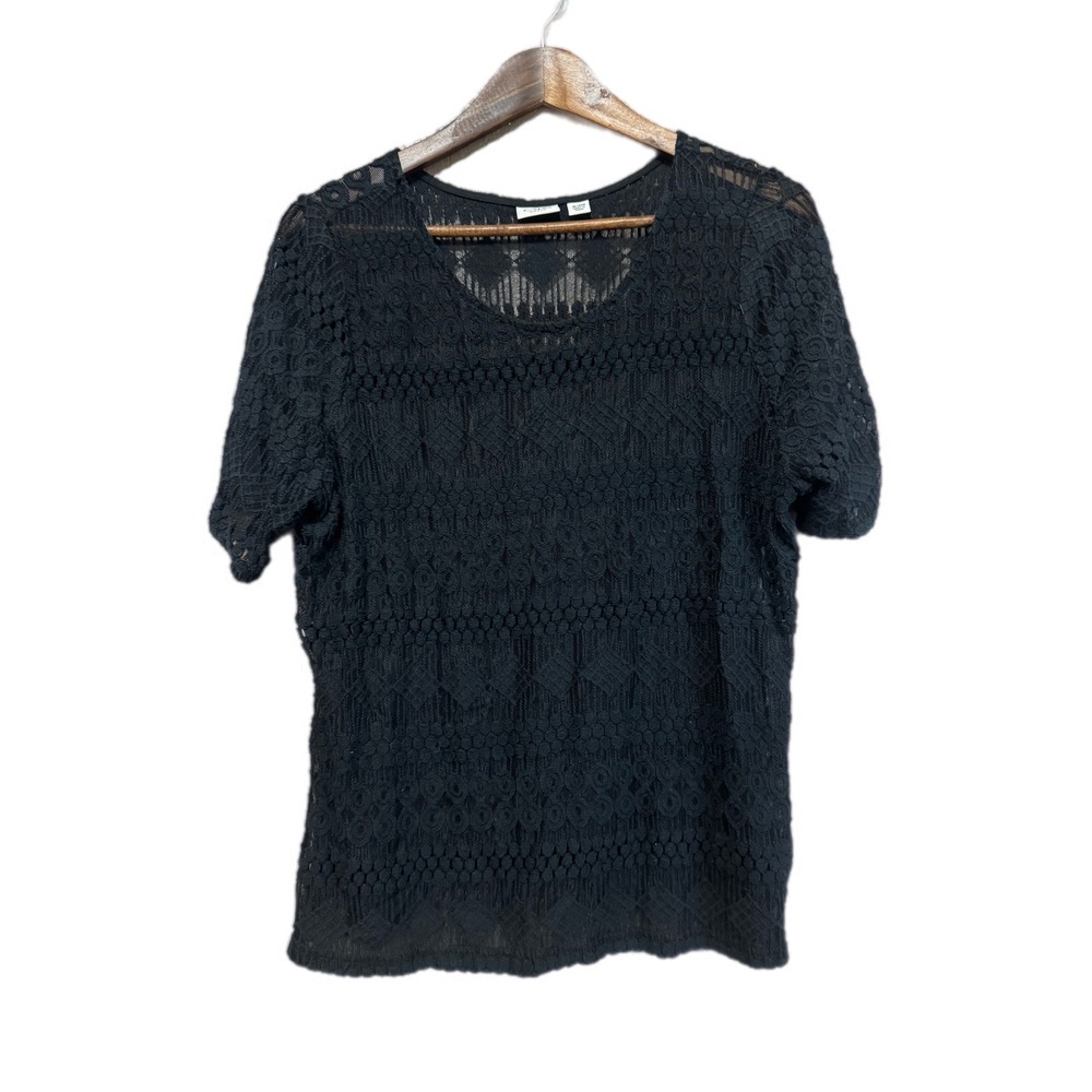 Cato Lace Top Womens 18/20W Black Excellent Short Sleeve‎ Geometric Sheer
